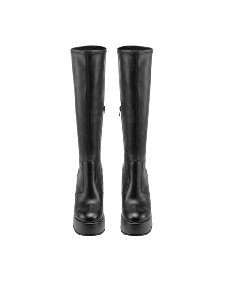 STIVALI TACCO ALTO PLATFORM IN PELLE CON TACCO LARGO DONNA NERO