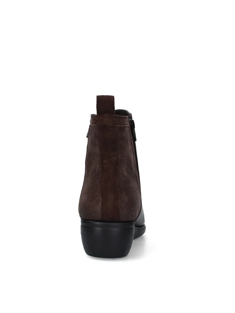 STIVALETTI TACCO BASSO IN PELLE E CON ZIP LATERALE DONNA MARRONE