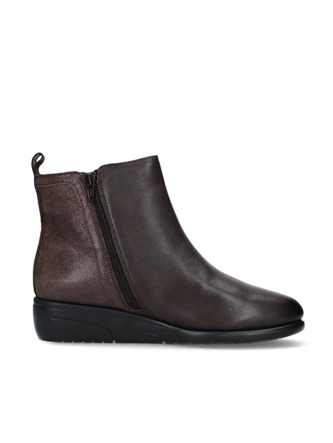 STIVALETTI TACCO BASSO IN PELLE E CON ZIP LATERALE DONNA MARRONE