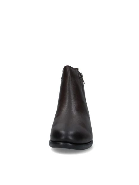 STIVALETTI TACCO BASSO IN PELLE E CON ZIP LATERALE DONNA MARRONE