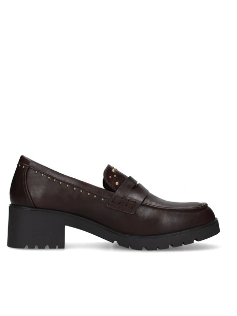 MOCASSINI CON TACCO LARGO E BORCHIE DONNA MARRONE