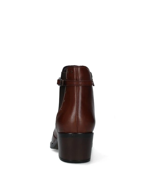 STIVALETTI TACCO ALTO CON INSERTO ELASTICO E FIBBIA DONNA MARRONE