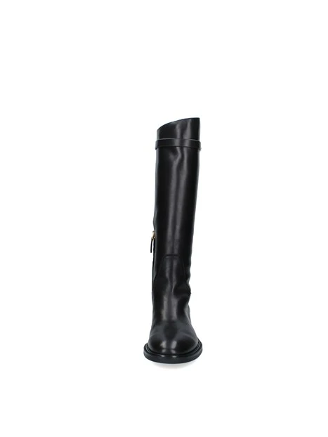 STIVALI TACCO BASSO CON CINTURINO E DETTAGLIO DORATO DONNA NERO