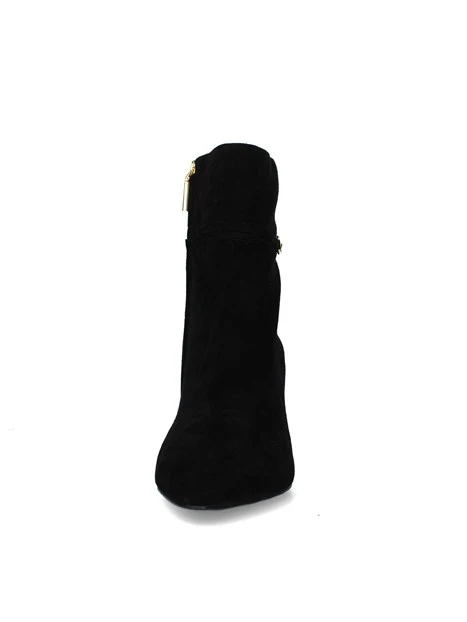 STIVALETTI TACCO ALTO IN CAMOSCIO CON CINTURINO E DETTAGLIO DORATO DONNA NERO
