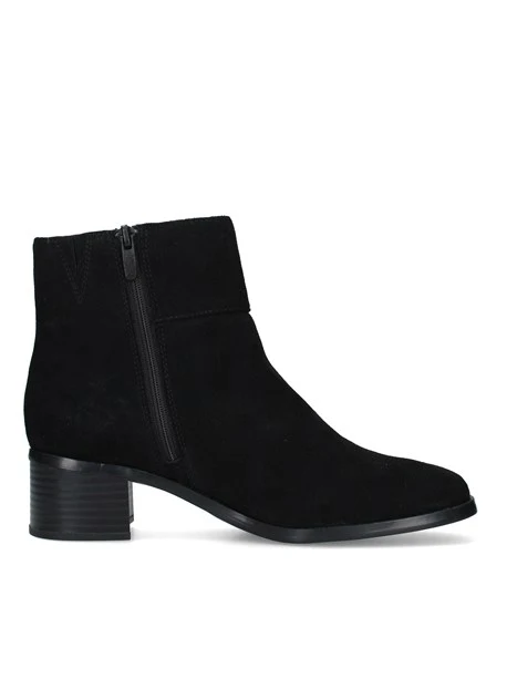 STIVALETTI TACCO ALTO IN CAMOSCIO CON TACCO LARGO DONNA NERO