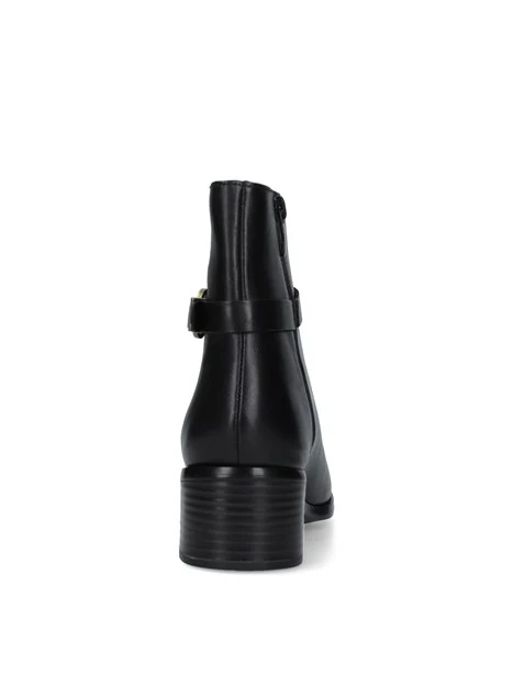 STIVALETTI TACCO BASSO CHELSEA CON CINTURINO E ANELLO DORATO DONNA NERO