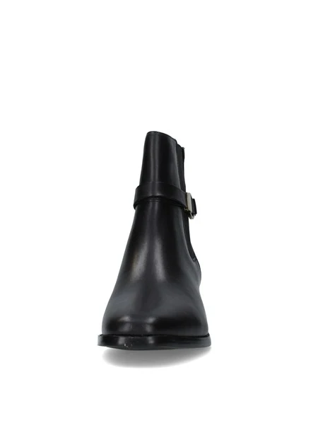 STIVALETTI TACCO BASSO CHELSEA CON CINTURINO E ANELLO DORATO DONNA NERO