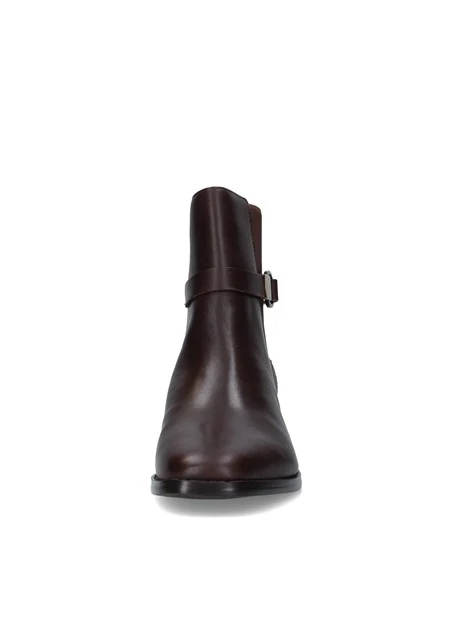 STIVALETTI TACCO BASSO CHELSEA CON CINTURINO E ANELLO DORATO DONNA MARRONE