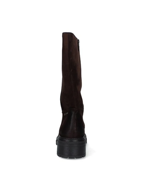 STIVALI TACCO BASSO CON DETTAGLI METALLICI DONNA MARRONE