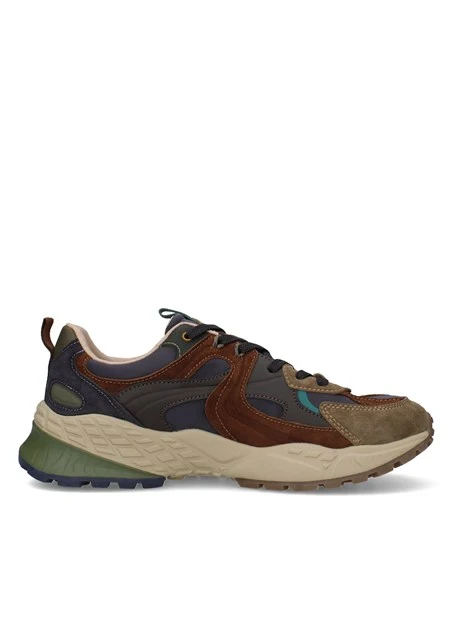 SNEAKERS BASSE IN CAMOSCIO CON INSERTI A CONTRASTO UOMO MARRONE