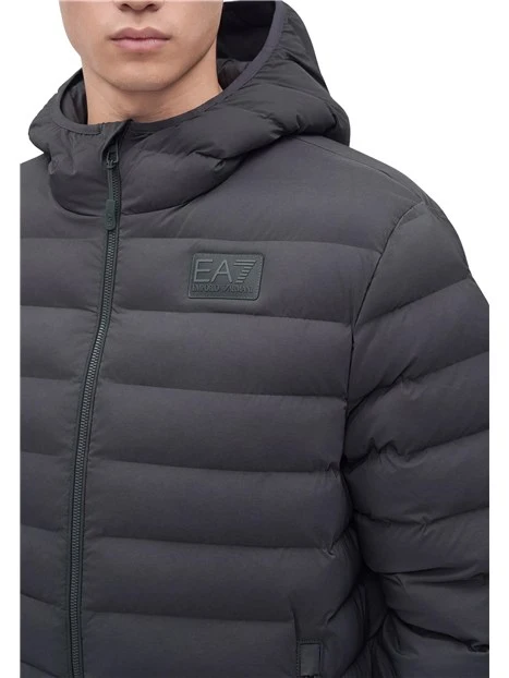 PIUMINO CON CAPPUCCIO E LOGO UOMO GRIGIO