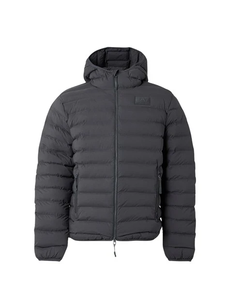 PIUMINO CON CAPPUCCIO E LOGO UOMO GRIGIO