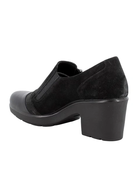 DÉCOLLETÉ TACCO ALTO IN PELLE SCAMOSCIATA CON ZIP DONNA NERO