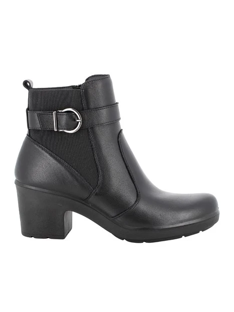 STIVALETTI TACCO ALTO IN PELLE CON FIBBIA DONNA NERO