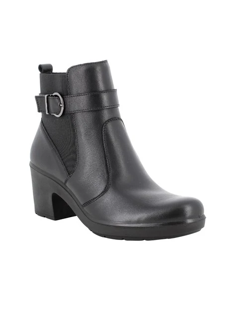 STIVALETTI TACCO ALTO IN PELLE CON FIBBIA DONNA NERO