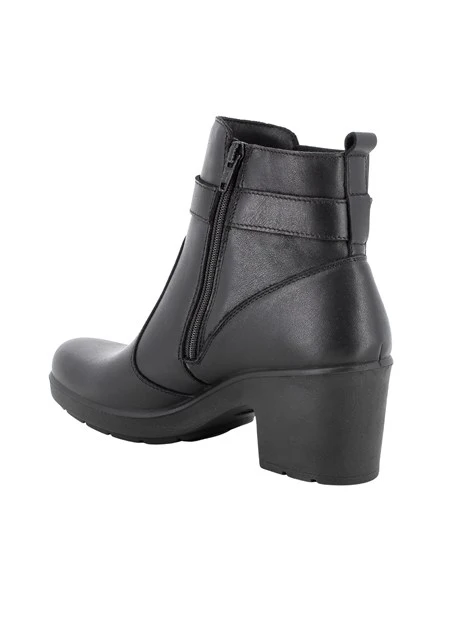 STIVALETTI TACCO ALTO IN PELLE CON FIBBIA DONNA NERO