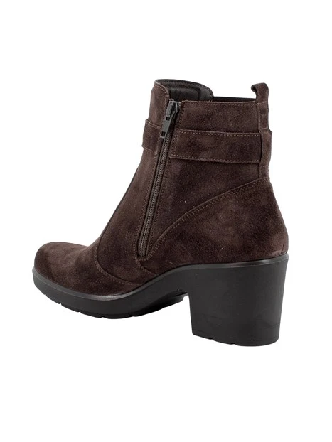 STIVALETTI TACCO ALTO IN PELLE SCAMOSCIATA CON FIBBIA DONNA MARRONE