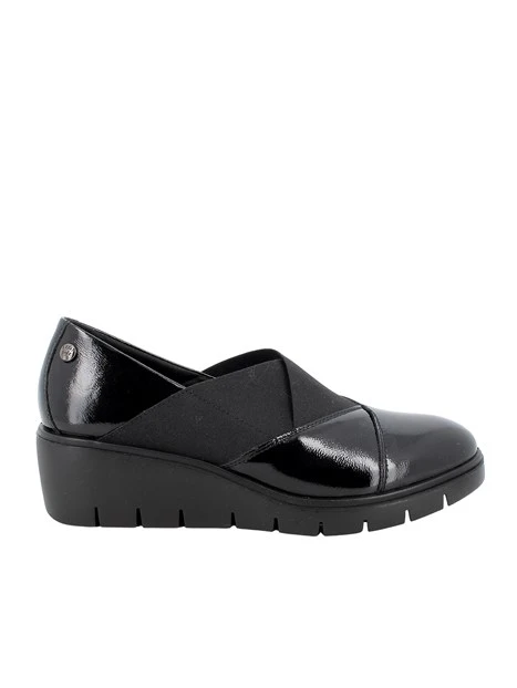 MOCASSINI IN PELLE VERNICIATA CON INSERTI ELASTICI DONNA NERO