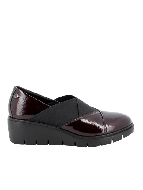 MOCASSINI IN PELLE VERNICIATA CON INSERTI ELASTICI DONNA BORDEAUX