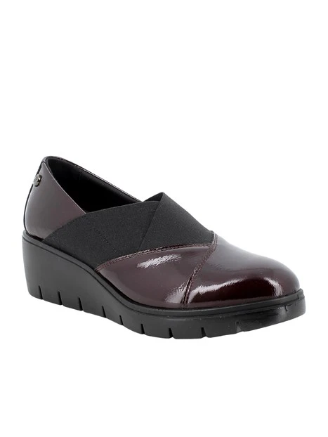 MOCASSINI IN PELLE VERNICIATA CON INSERTI ELASTICI DONNA BORDEAUX