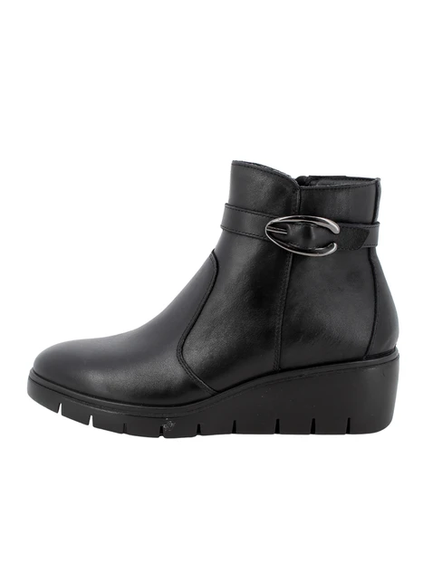 STIVALETTI TACCO ALTO IN PELLE E CON FIBBIA DONNA NERO