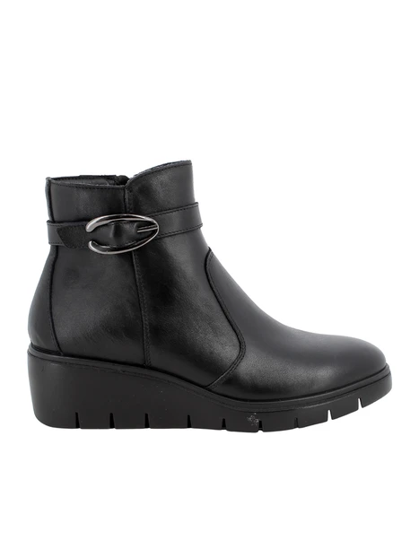 STIVALETTI TACCO ALTO IN PELLE E CON FIBBIA DONNA NERO