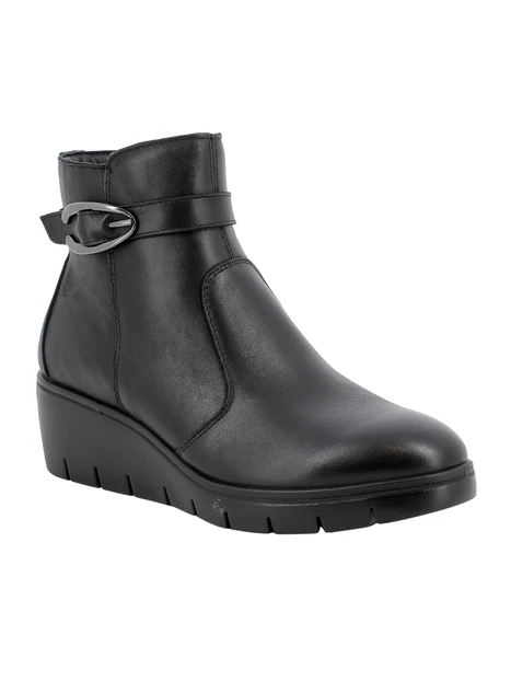 STIVALETTI TACCO ALTO IN PELLE E CON FIBBIA DONNA NERO