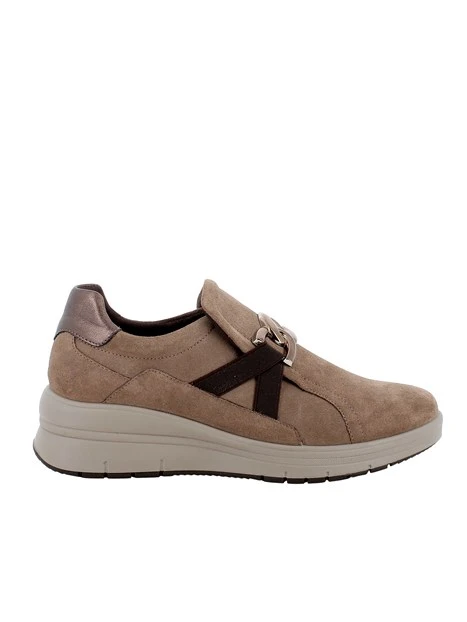 SNEAKERS SLIP ON IN PELLE SCAMOSCIATA CON DETTAGLIO METALLICO DONNA BEIGE