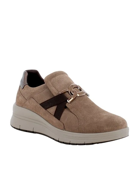 SNEAKERS SLIP ON IN PELLE SCAMOSCIATA CON DETTAGLIO METALLICO DONNA BEIGE