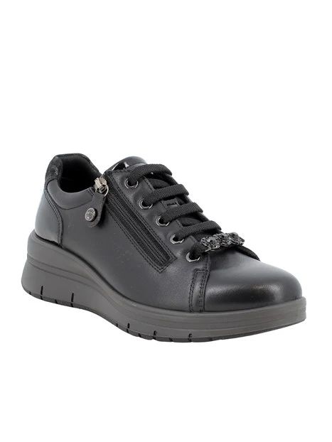 SNEAKERS BASSE IN PELLE CON ZIP DONNA NERO