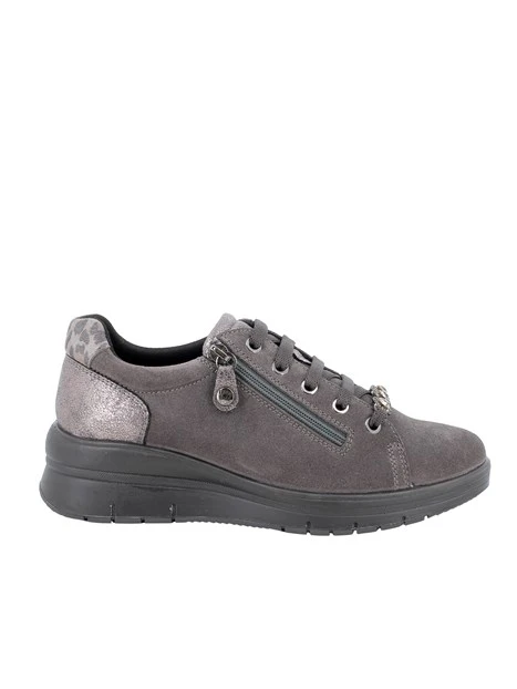 SNEAKERS BASSE IN PELLE SCAMOSCIATA CON ZIP DONNA GRIGIO