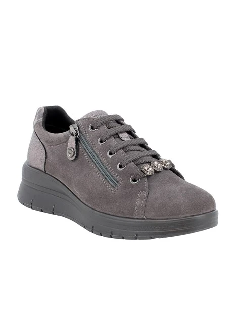 SNEAKERS BASSE IN PELLE SCAMOSCIATA CON ZIP DONNA GRIGIO