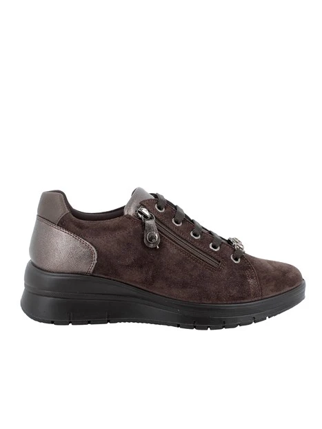 SNEAKERS BASSE IN PELLE SCAMOSCIATA CON ZIP DONNA MARRONE