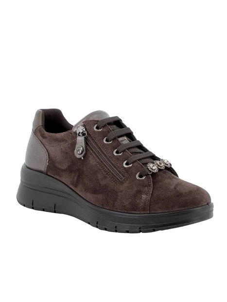 SNEAKERS BASSE IN PELLE SCAMOSCIATA CON ZIP DONNA MARRONE