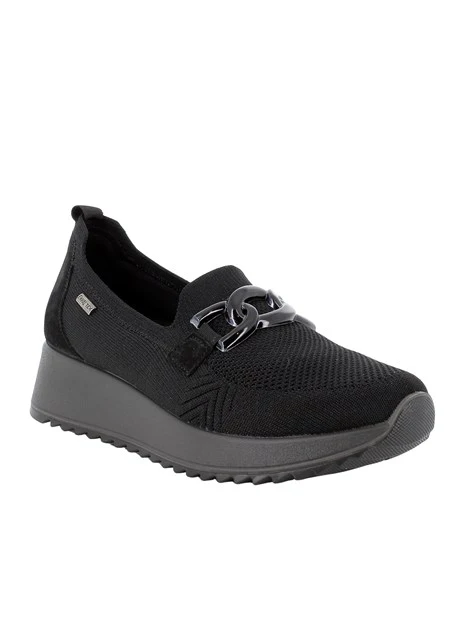 SNEAKERS SLIP ON IN TESSUTO FLYKNIT CON DETTAGLIO METALLICO DONNA NERO