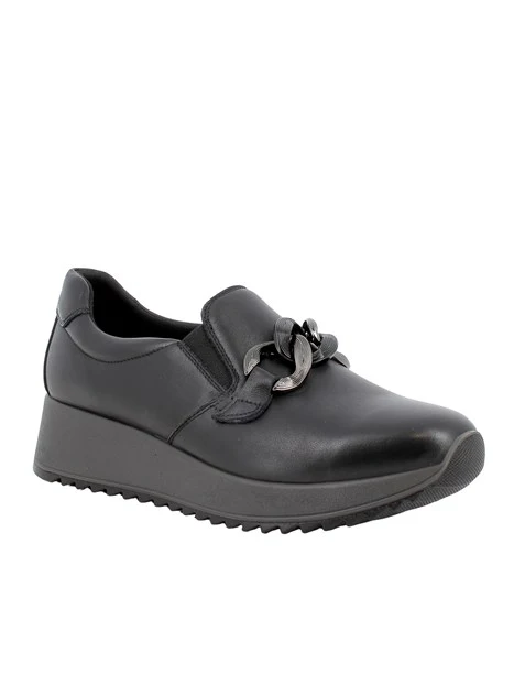 SNEAKERS SLIP ON IN PELLE CON DETTAGLIO METALLICO DONNA NERO