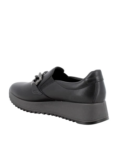 SNEAKERS SLIP ON IN PELLE CON DETTAGLIO METALLICO DONNA NERO