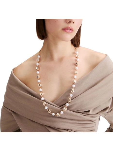 COLLANA LUNGA CON PERLE E CRISTALLI DONNA ORO
