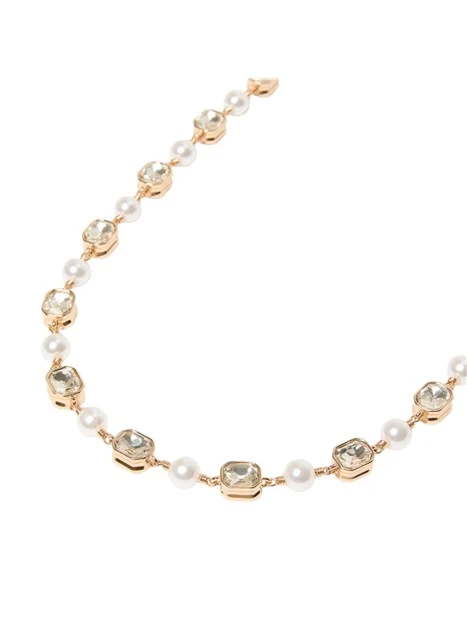 COLLANA LUNGA CON PERLE E CRISTALLI DONNA ORO