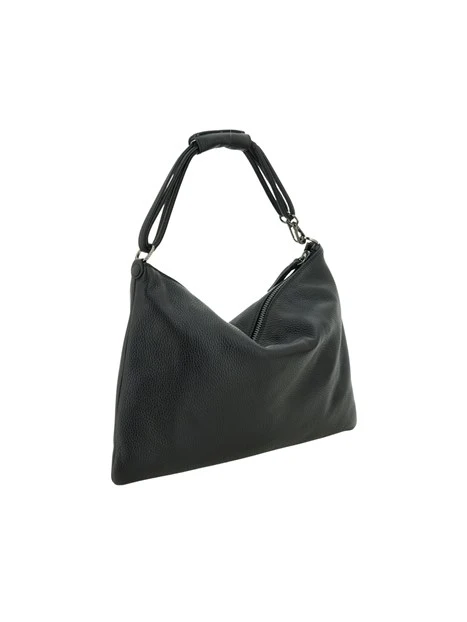 BORSA A SPALLA HOBO IN PELLE MARTELLATA DONNA NERO