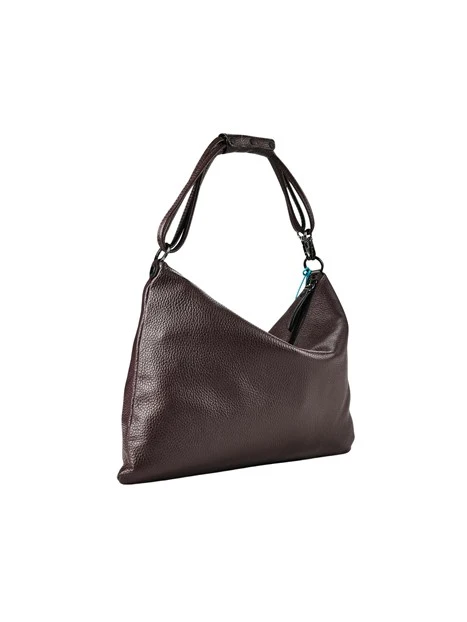 BORSA A SPALLA HOBO IN PELLE MARTELLATA DONNA MARRONE