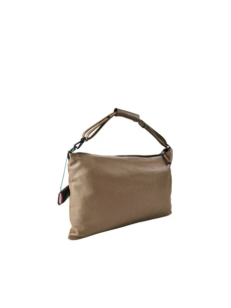 BORSA A SPALLA IN PELLE SCAMOSCIATA E MARTELLATA DONNA BEIGE