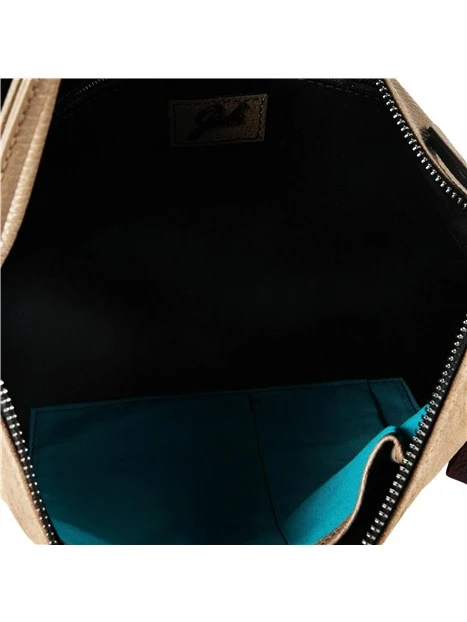 BORSA A SPALLA IN PELLE SCAMOSCIATA E MARTELLATA DONNA BEIGE