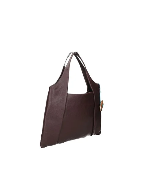BORSA A SPALLA E CON DOPPIO MANICO IN ECOPELLE DONNA MARRONE