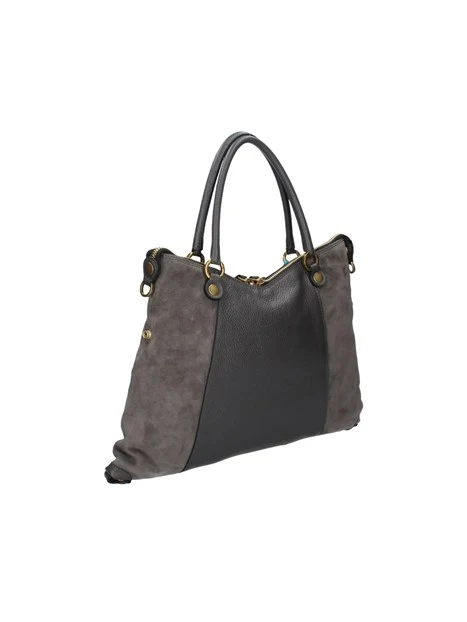 BORSA SHOPPING IN CAMOSCIO E PELLE MARTELLATA DONNA ANTRACITE