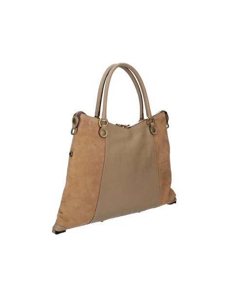 BORSA SHOPPING IN CAMOSCIO E PELLE MARTELLATA DONNA BEIGE