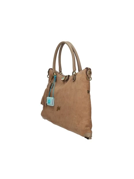 BORSA SHOPPING IN CAMOSCIO E PELLE MARTELLATA DONNA BEIGE