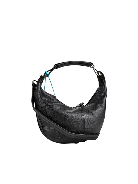 BORSA A SPALLA HOBO PICCOLA IN PELLE MARTELLATA DONNA NERO