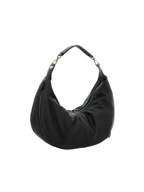 BORSA A SPALLA HOBO GRANDE IN PELLE MARTELLATA DONNA NERO