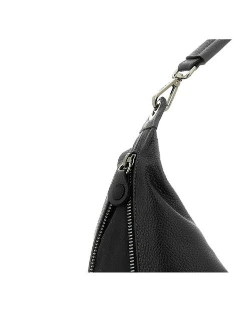 BORSA A SPALLA HOBO GRANDE IN PELLE MARTELLATA DONNA NERO